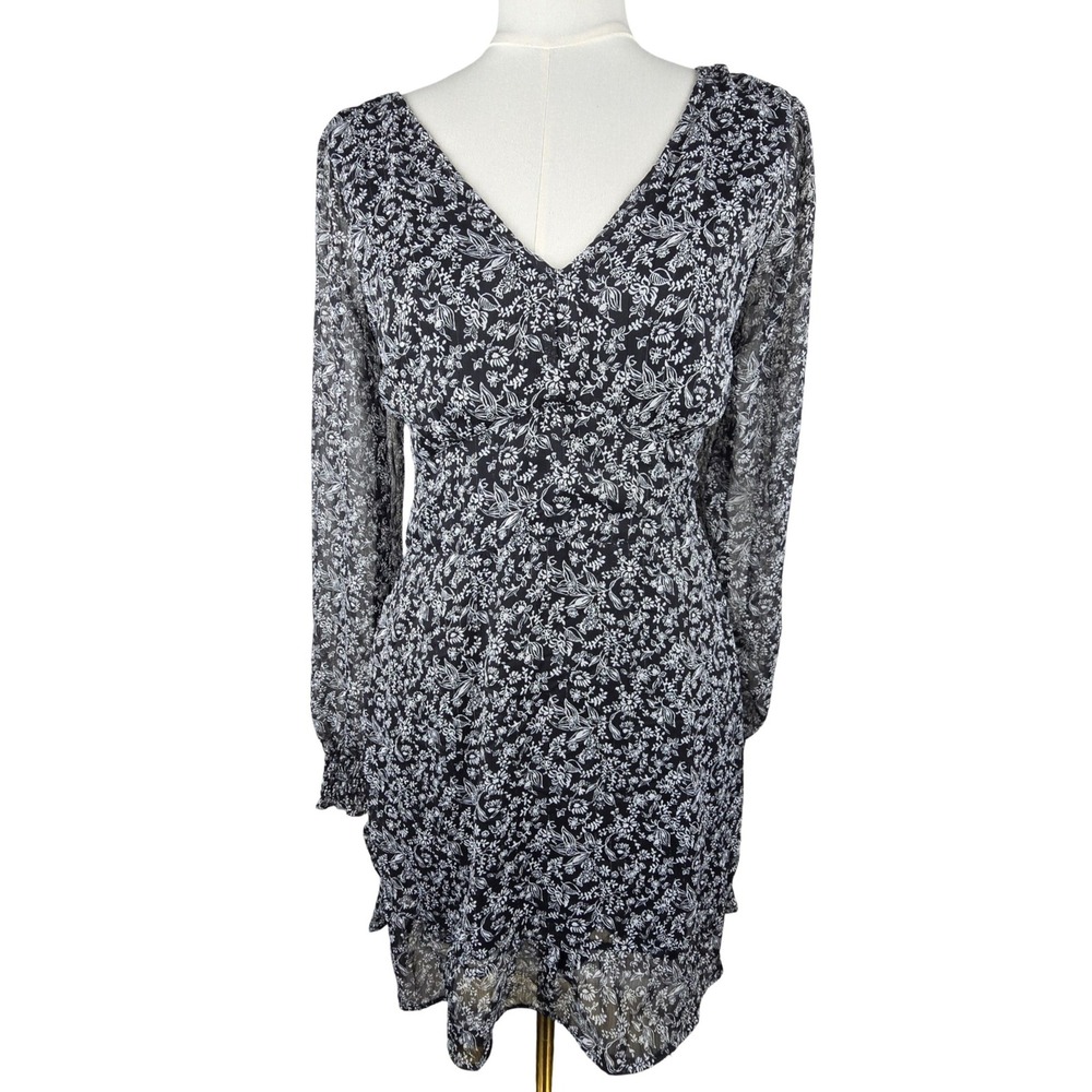 Abercrombie & Fitch Floral Mini Dress Women Medium Black White Smocked Excellent